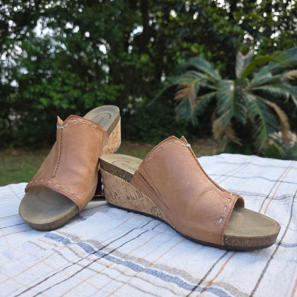 Rockport Total Motion Leather Slides Wedges Sandals Size 9 Women's Brown